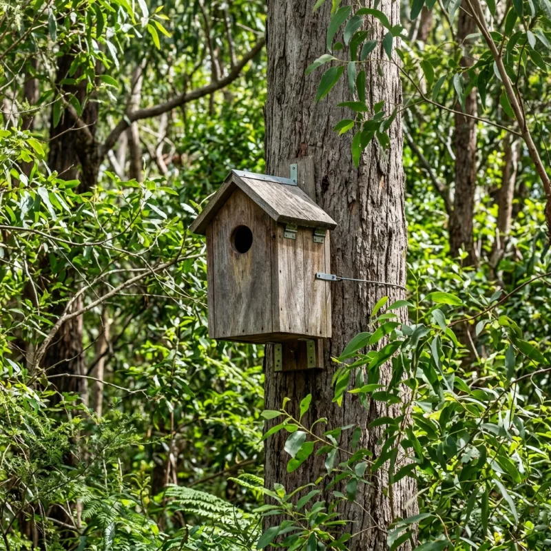 Animal nesting box installed as a humane alternative to a Thomson roof cavity